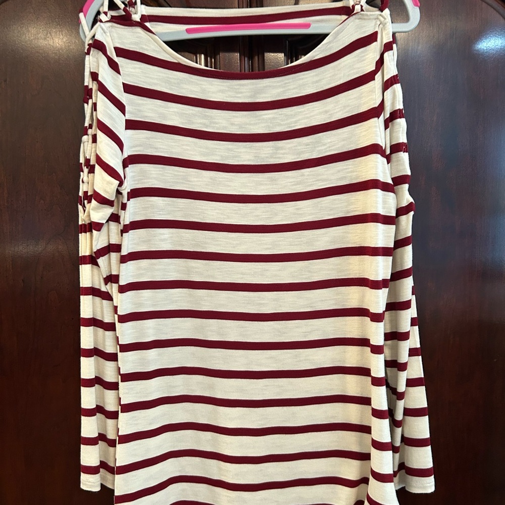 Jessica Simpson Burgundy and Cream Striped Long Sleeve Top